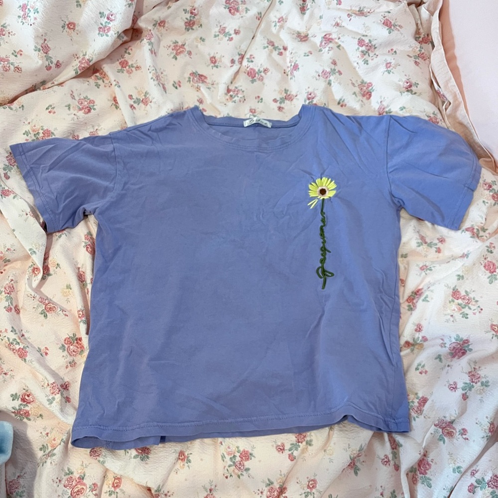 Purple T-Shirt with Floral Embroidery